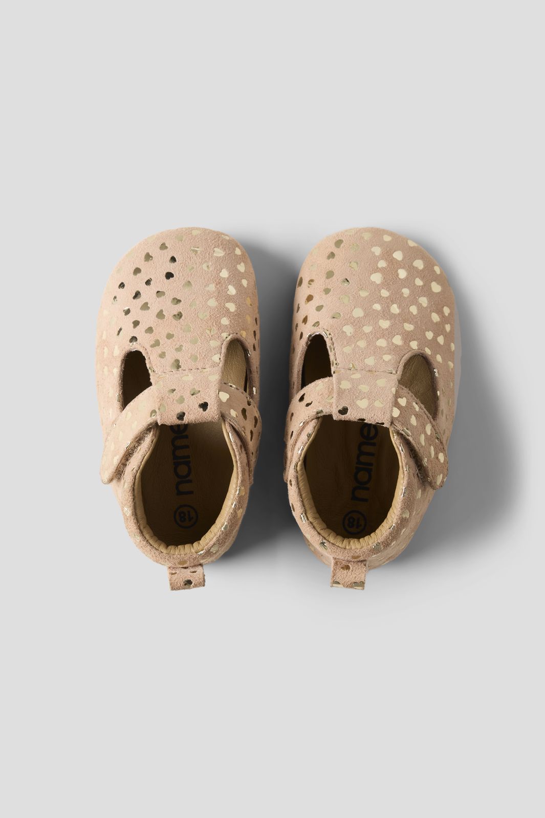 Name It - Nbfrea Baby Shoe In Suede T-Strap Velcro - 5173968 Rose Smoke Metallic Heart Print