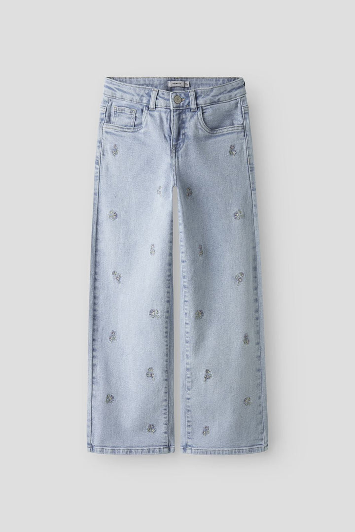 Name It - Nkfrose Wide Emb Jeans 2010-Fr - 4891113 Light Blue Denim Flower Embroidery