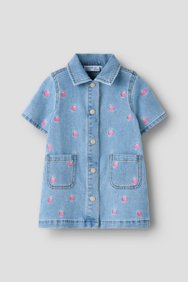 Name It - Nmflaila Ss Emb Dress 6202-Iz - 5055048 Light Blue Denim Starwberry