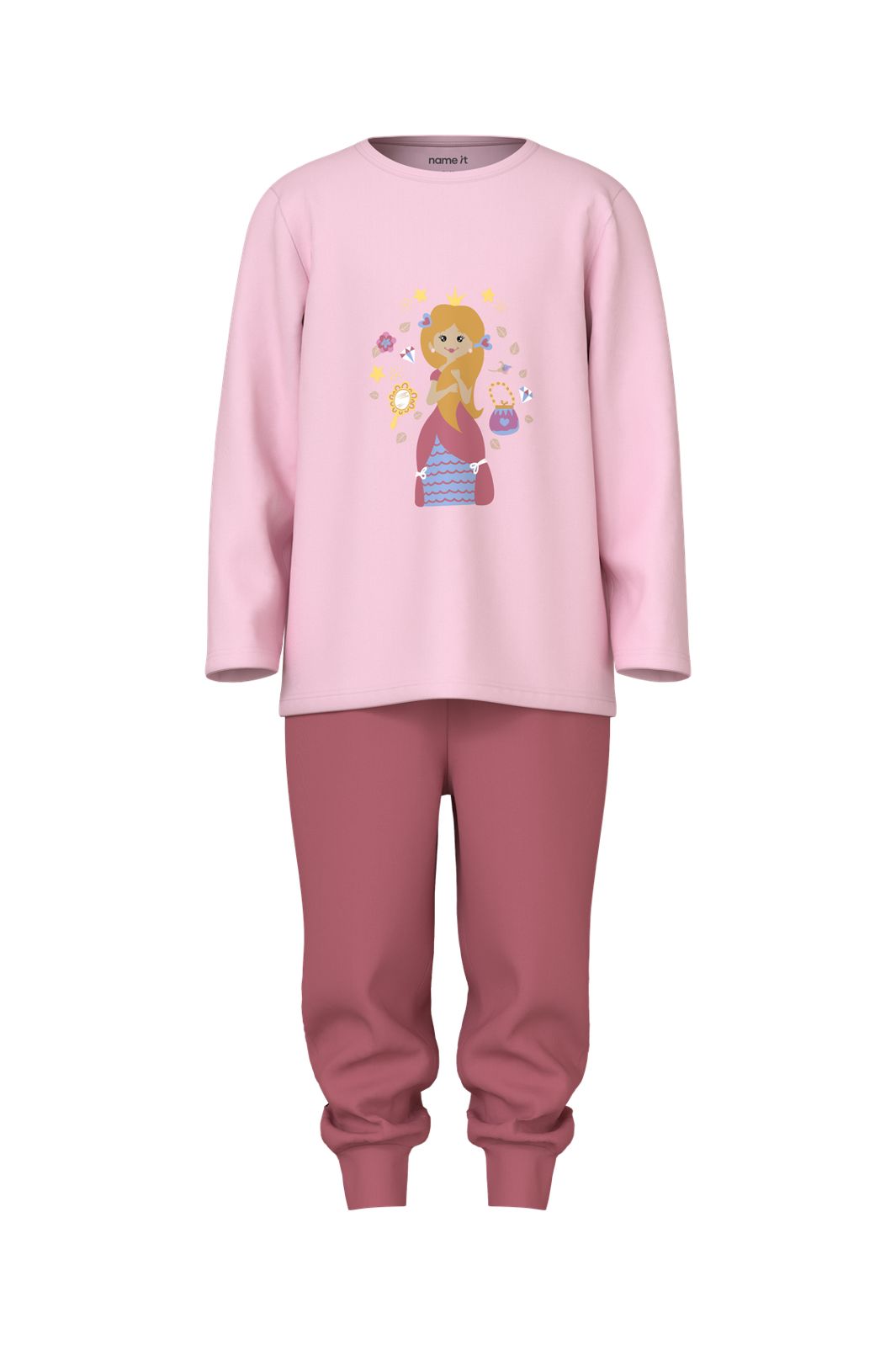 Name It - Nmfnightset Princess - 5098832 Parfait Pink W/ Aop + Chest Print