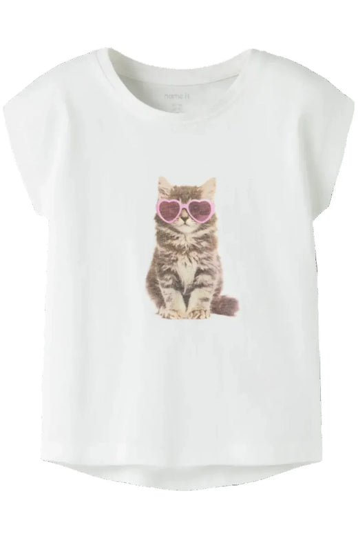 Name It - Nmfvotia Capsl Top - 5058355 Bright White Sunglasses Cat T-shirts 