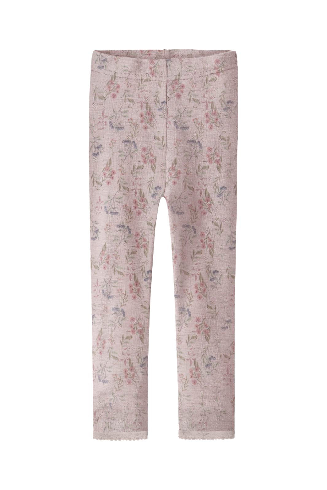 Name It - Nmfwang Wool Needle Legging - 4968554 Violet Ice Flowers + Leafs
