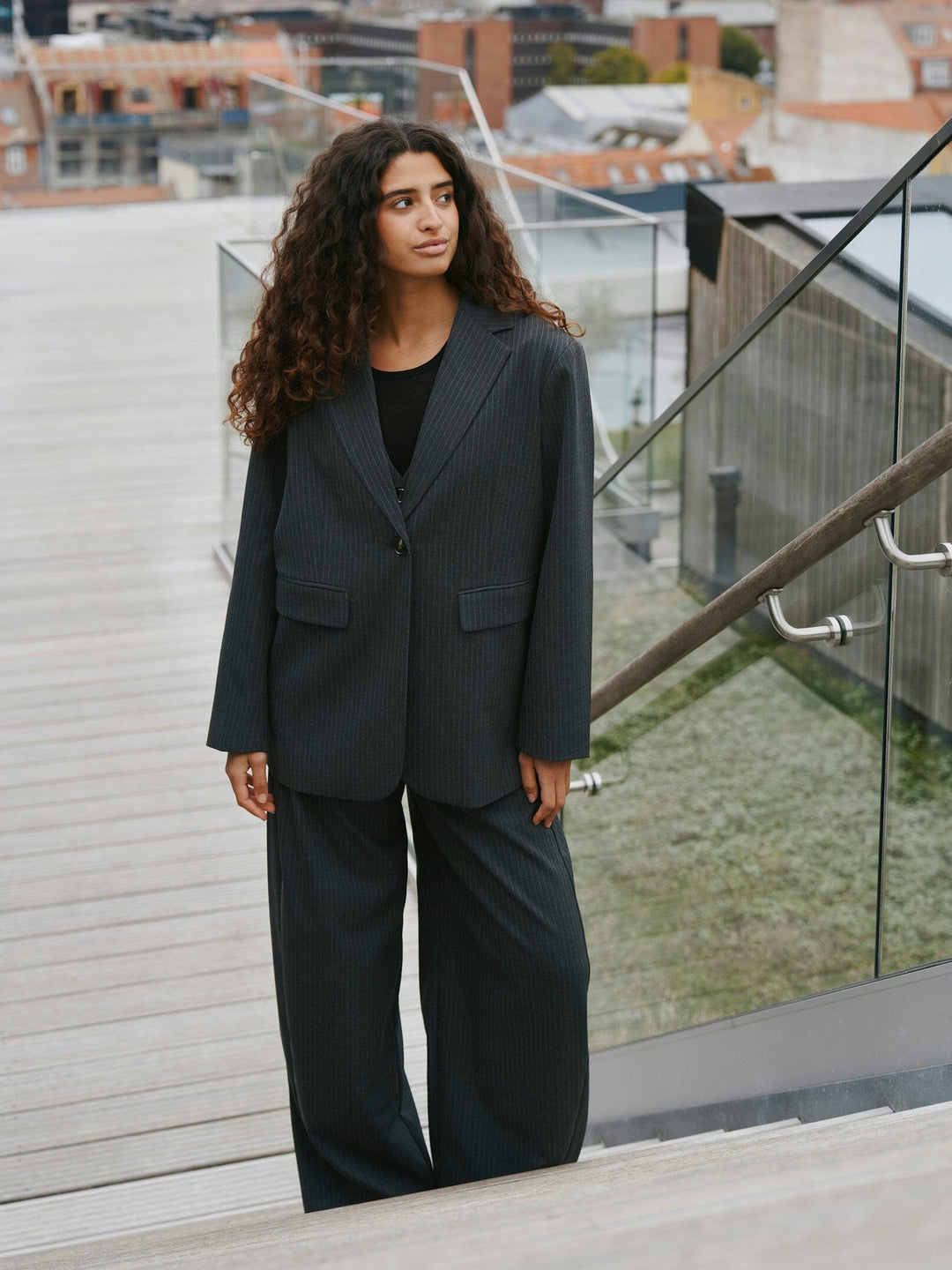 Neo Noir - Aarielle Slim Pinstripe Blazer 171088 - 107 - Dark Grey Melange Blazere 