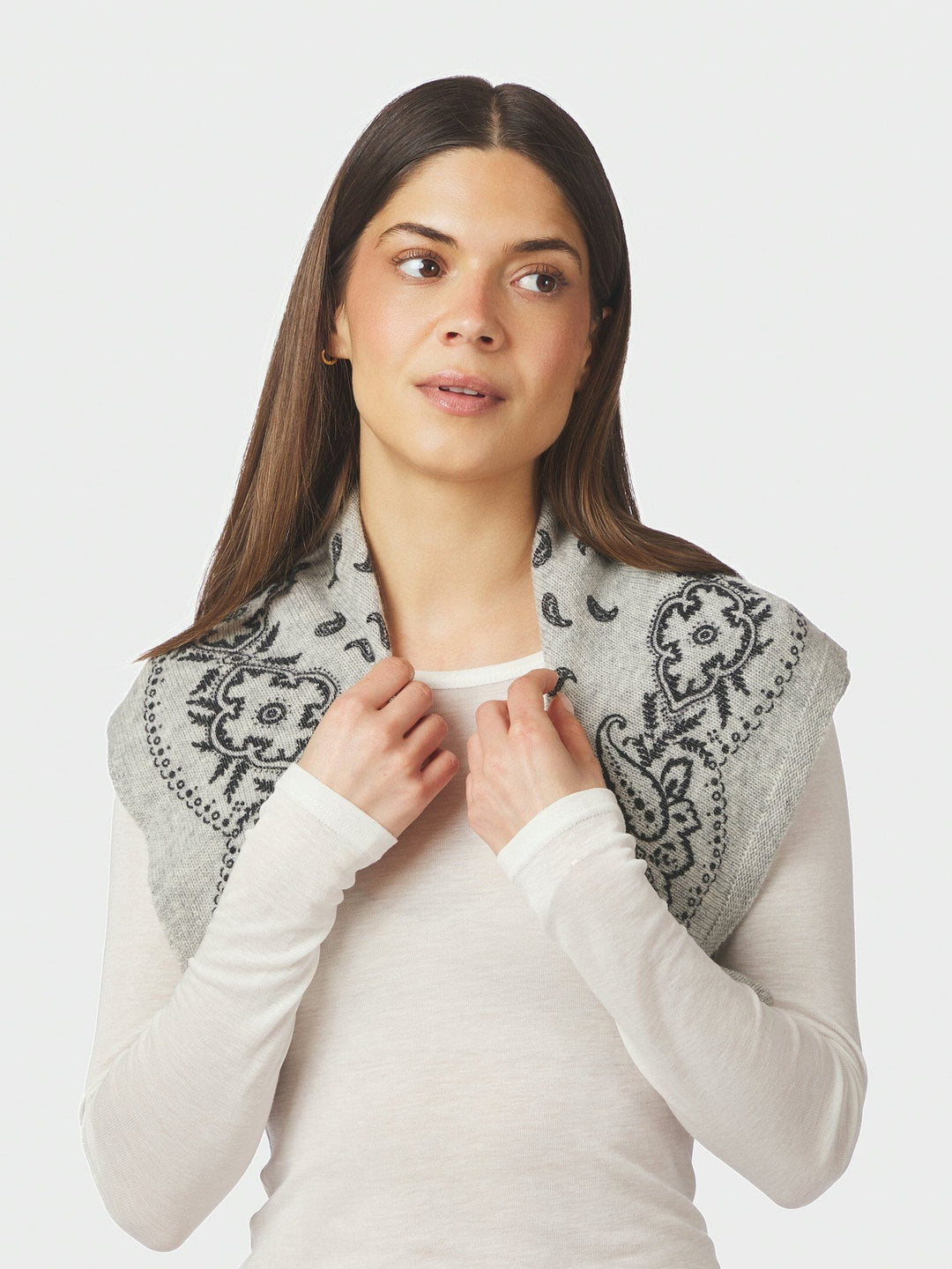 Neo Noir - Adelina Paisley Knit Scarf 169506 - 133 - Grey Melange Tørklæder 