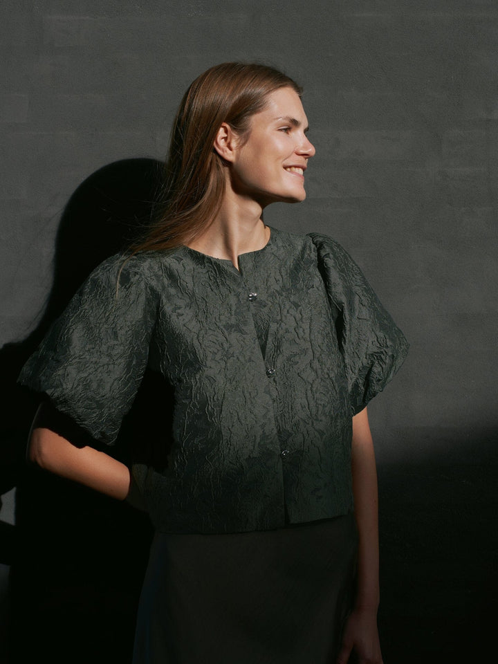 Neo Noir - Aisa Brocade Blouse 166369 - 155 - Dark Green Bluser 