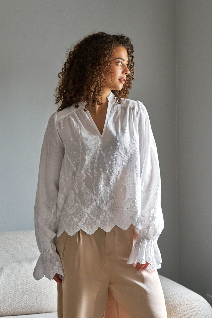Neo Noir - Amara Delicate Emb Blouse 166708 - 120 - White Bluser 