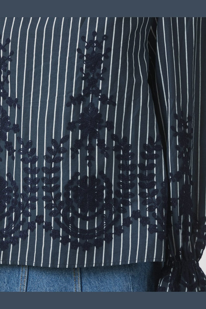 Neo Noir - Amara Stripe Emb Blouse 163363 - 141 - Navy