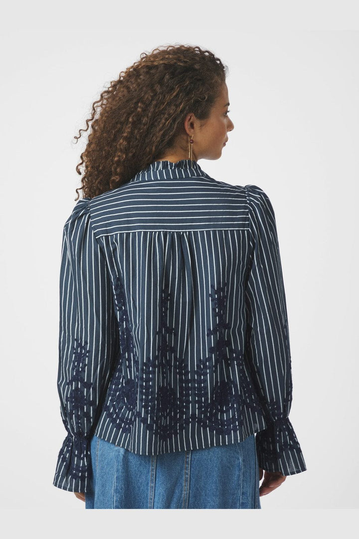 Neo Noir - Amara Stripe Emb Blouse 163363 - 141 - Navy