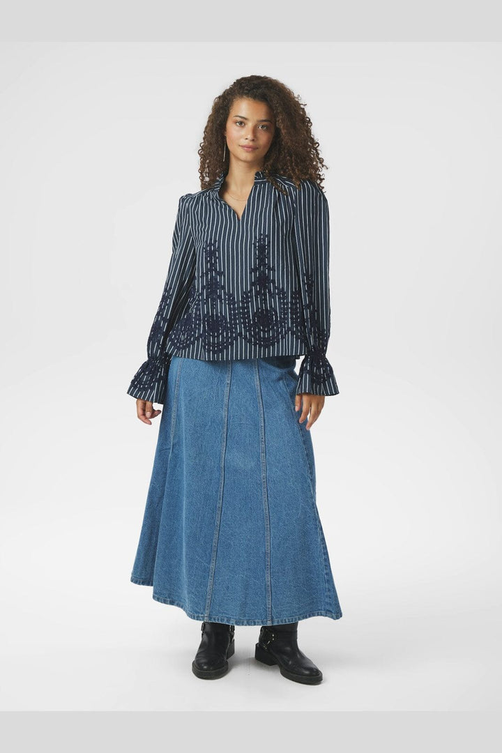 Neo Noir - Amara Stripe Emb Blouse 163363 - 141 - Navy