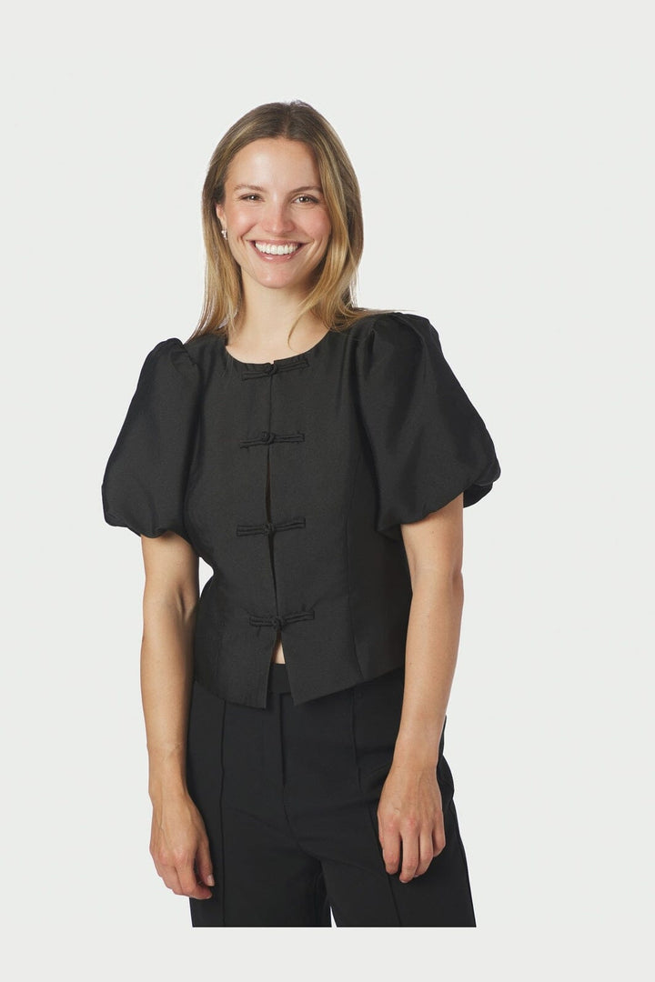 Neo Noir - Anela Mandarin Dull Satin Blouse 170245 - 100 - Black