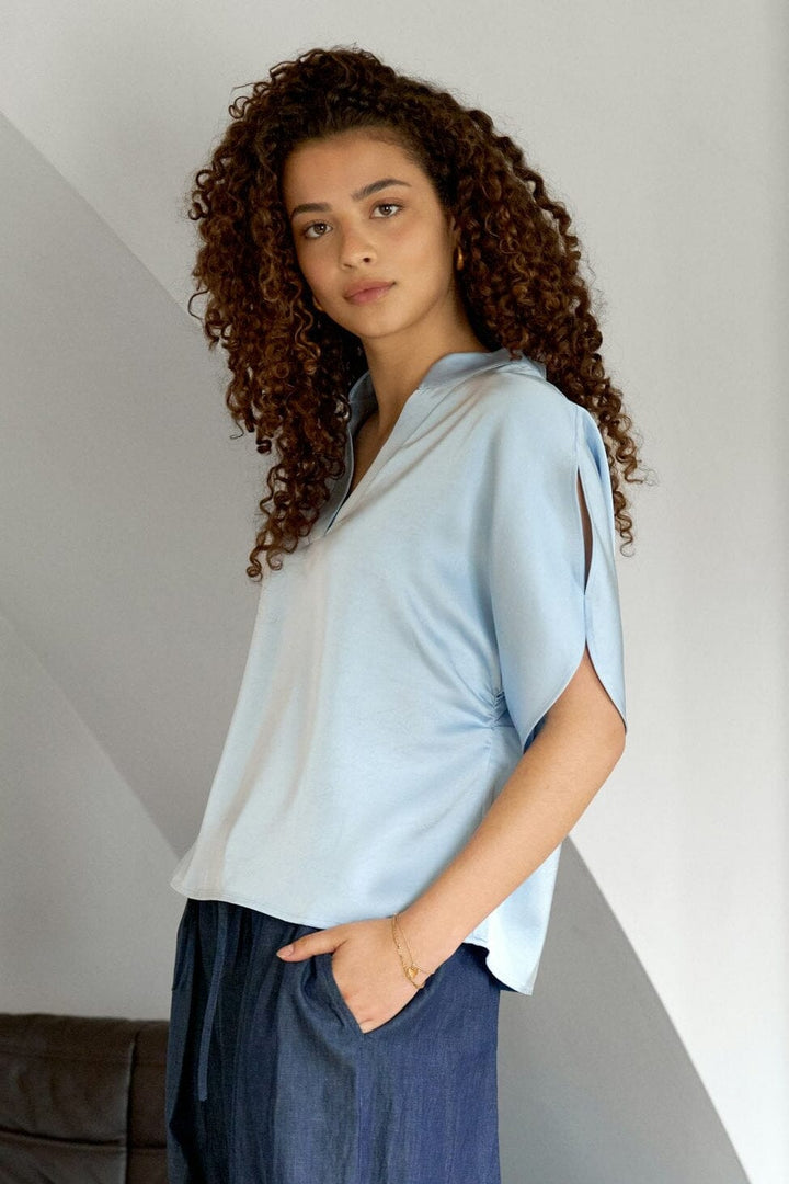 Neo Noir - Anelle Heavy Sateen Blouse 168286 - 145 - Light Blue T-shirts 