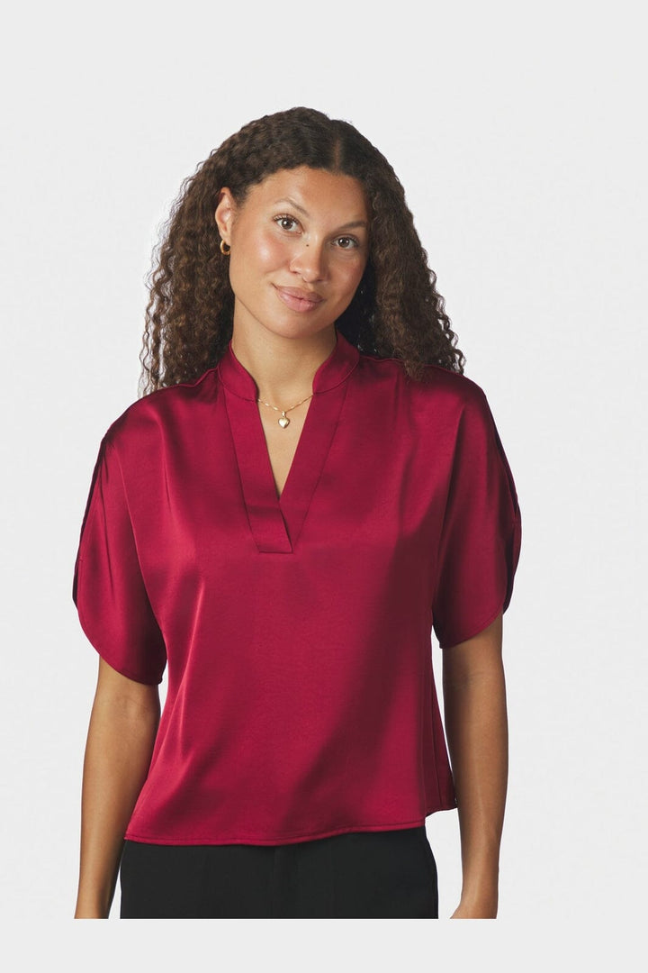 Neo Noir - Anelle Heavy Sateen Blouse 168286 - 321 - Dark Red