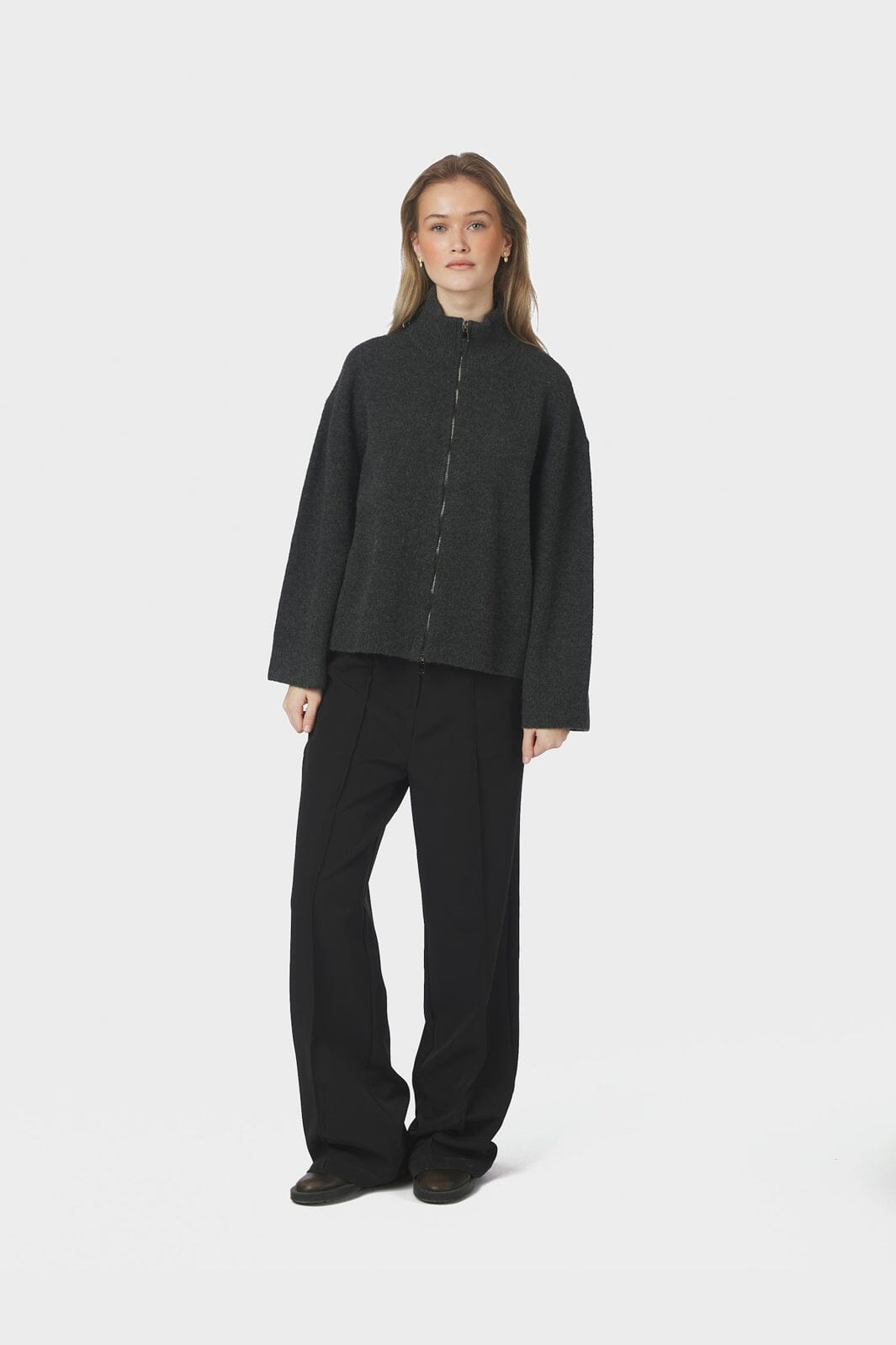 Neo Noir - Asley Zip Knit Cardigan 164973 - 132 - Antracit