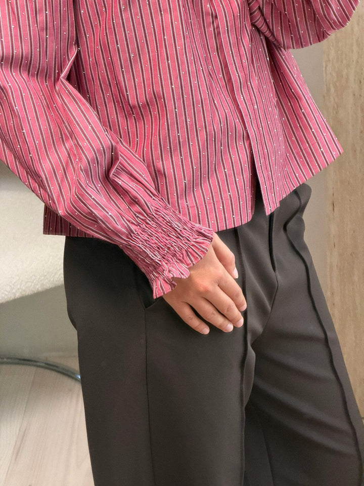 Neo Noir - Astrida Soft Stripe Stone Blouse 170370 - 393 - Dark Rose Bluser 