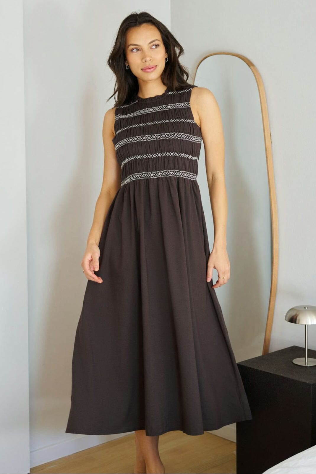 Neo Noir - Atika Deco Smock Dress 166105 - 676 - Dark Brown Kjoler 