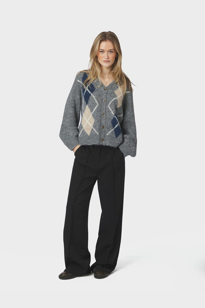 Neo Noir - Beleney Small Check Fluff Cardigan 169343 - 104 - Dark Grey