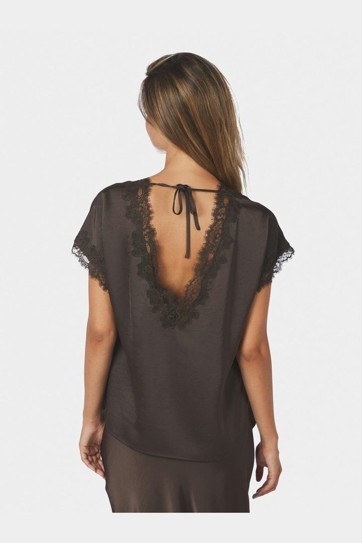 Neo Noir - Benera Heavy Sateen Lace Blouse 170061 - 676 - Dark Brown