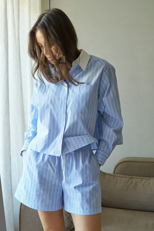 Neo Noir - Camell Stripe Shorts 169225 - 665 - Light Blue Stripe Shorts 