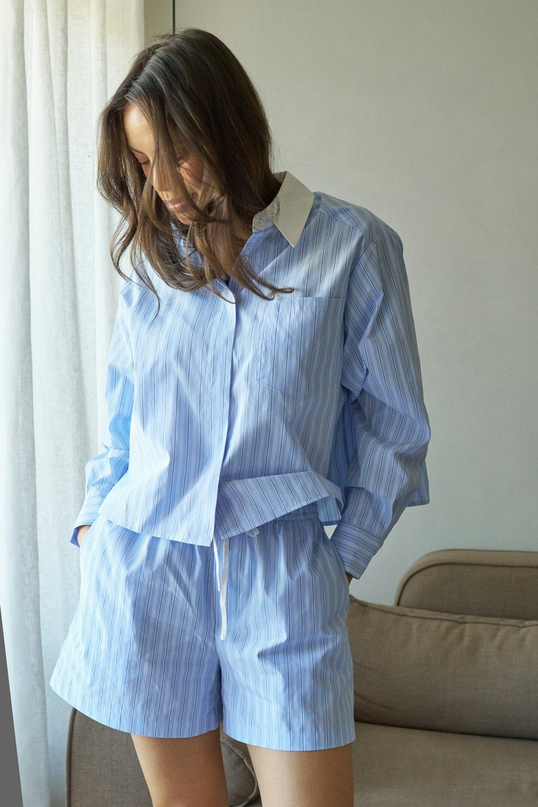 Neo Noir - Camell Stripe Shorts 169225 - 665 - Light Blue Stripe Shorts 