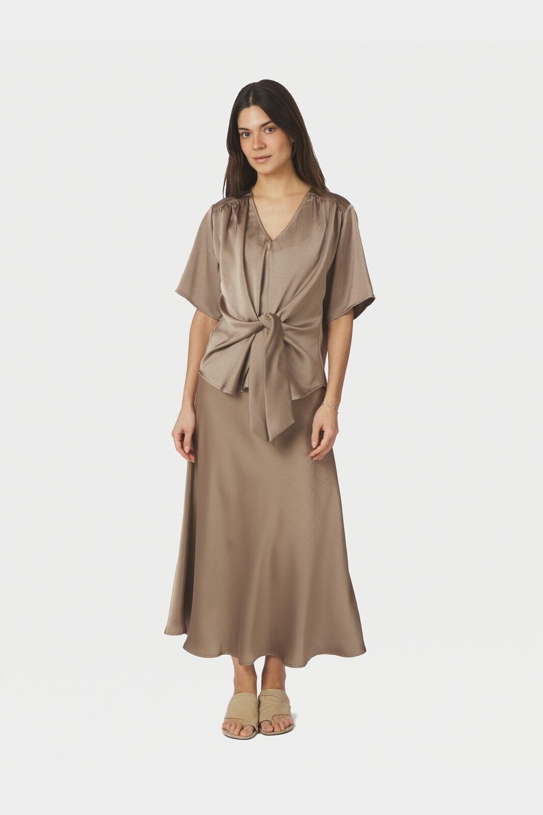Neo Noir - Casadia Heavy Sateen Blouse 165695 - 811 - Dark Taupe