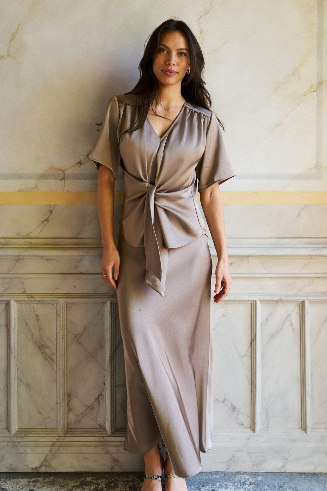 Neo Noir - Casadia Heavy Sateen Blouse 165695 - 811 - Dark Taupe Bluser 