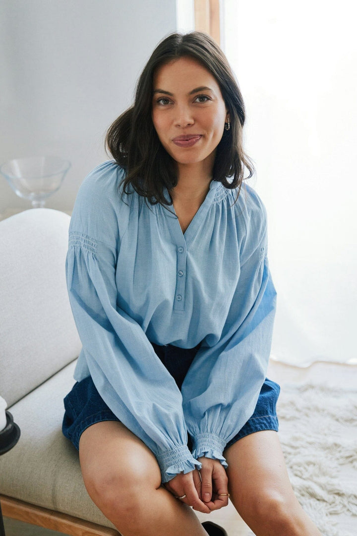 Neo Noir - Celise Chambray Blouse 168738 - 145 - Light Blue Bluser 