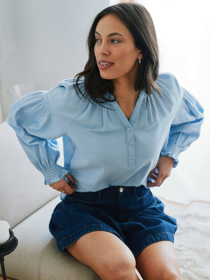 Neo Noir - Celise Chambray Blouse 168738 - 145 - Light Blue Bluser 