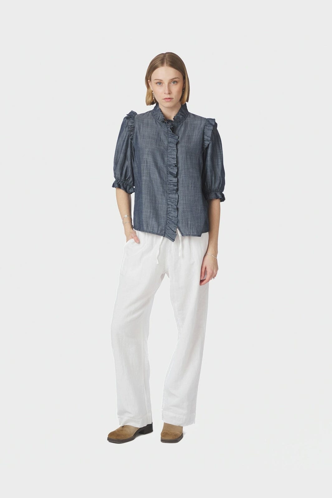 Neo Noir - Chacha Chambray Stripe Blouse 169737 - 534 - Dark Blue