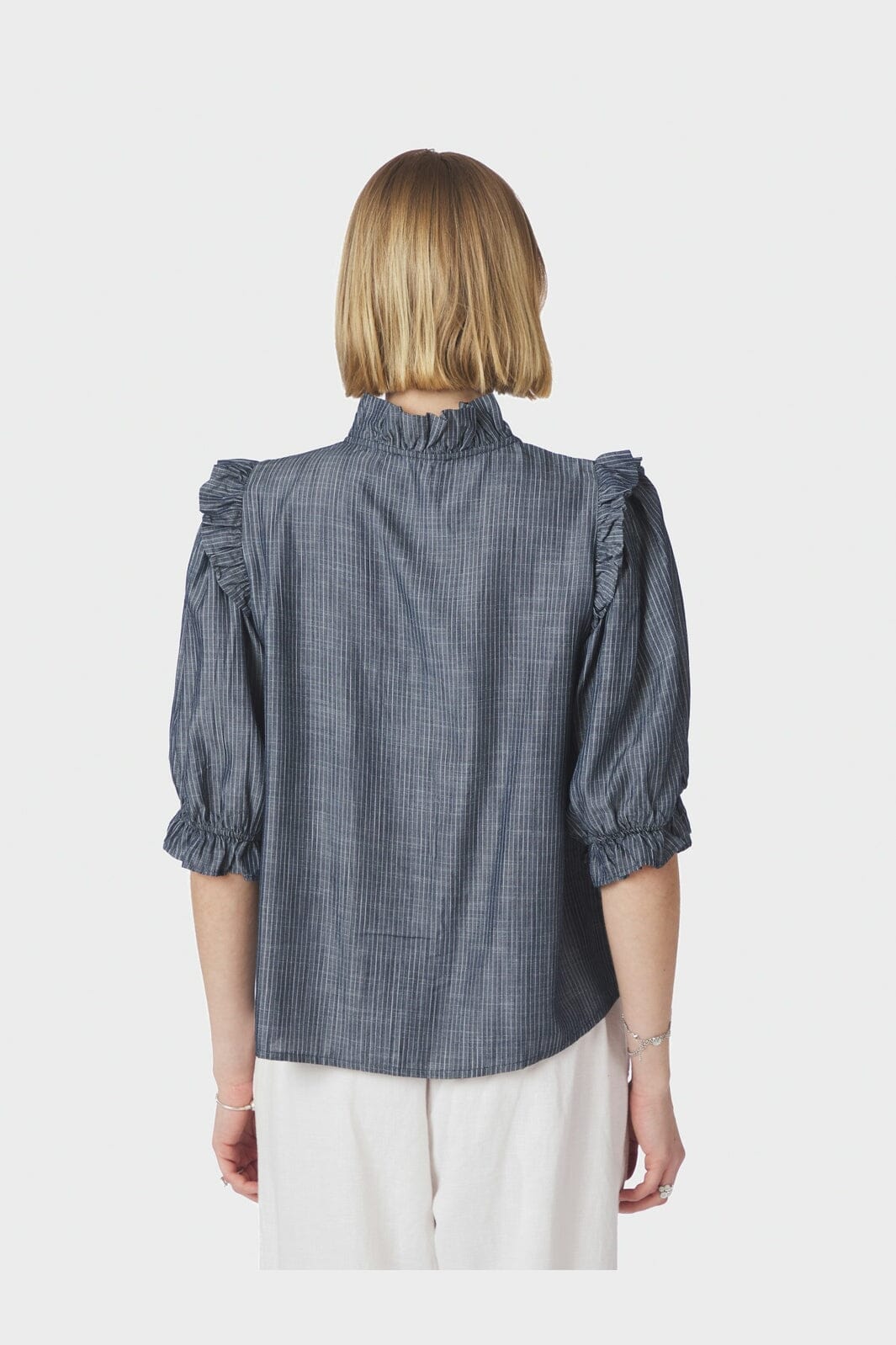 Neo Noir - Chacha Chambray Stripe Blouse 169737 - 534 - Dark Blue