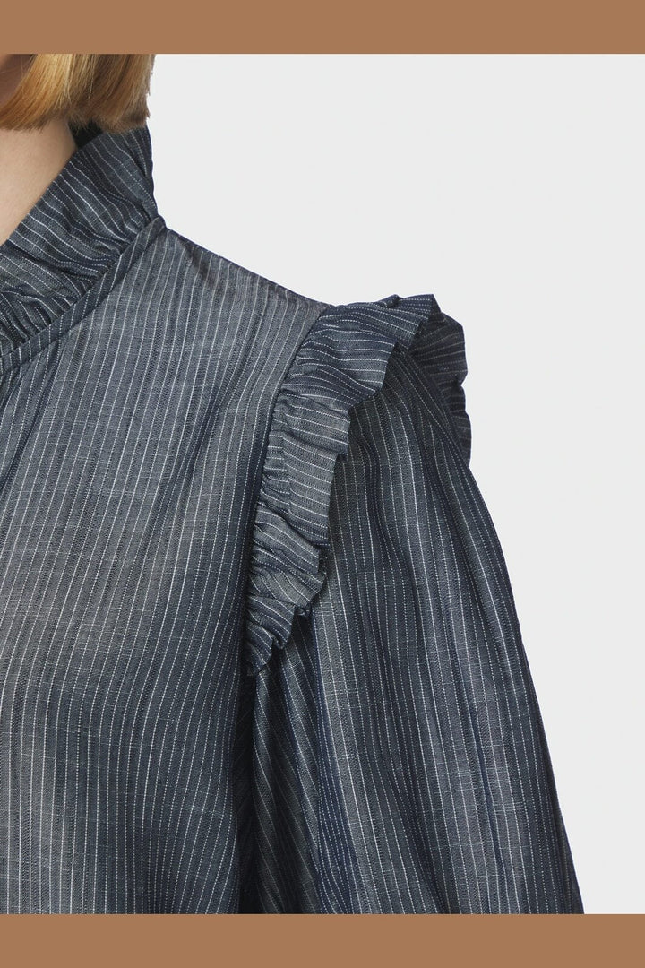 Neo Noir - Chacha Chambray Stripe Blouse 169737 - 534 - Dark Blue