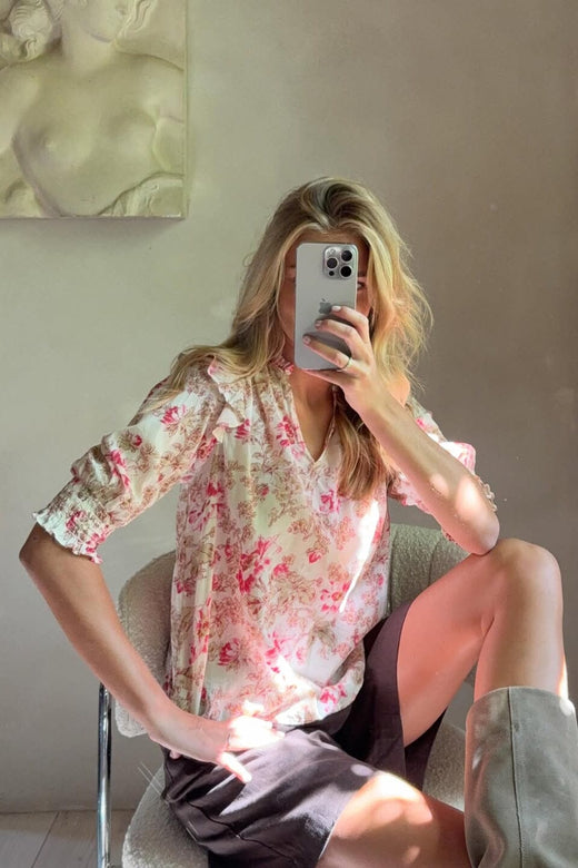 Neo Noir - Davina Flower Blouse 168297 - 165 - Rose Bluser 