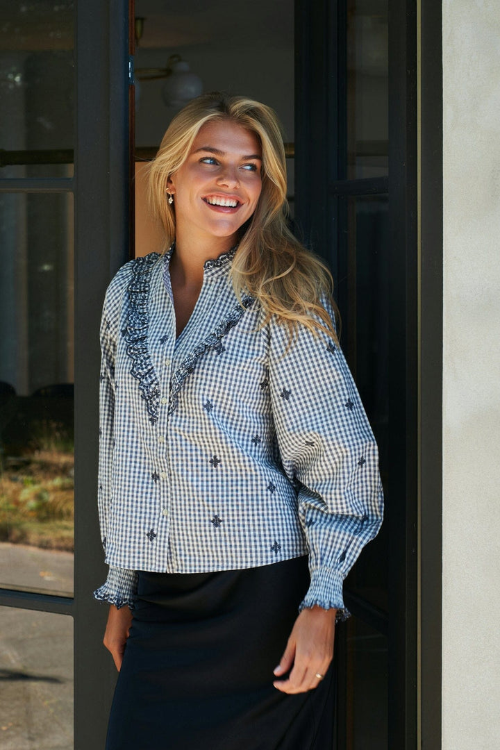 Neo Noir - Degas Check Blouse 169831 - 130 - Grey Bluser 