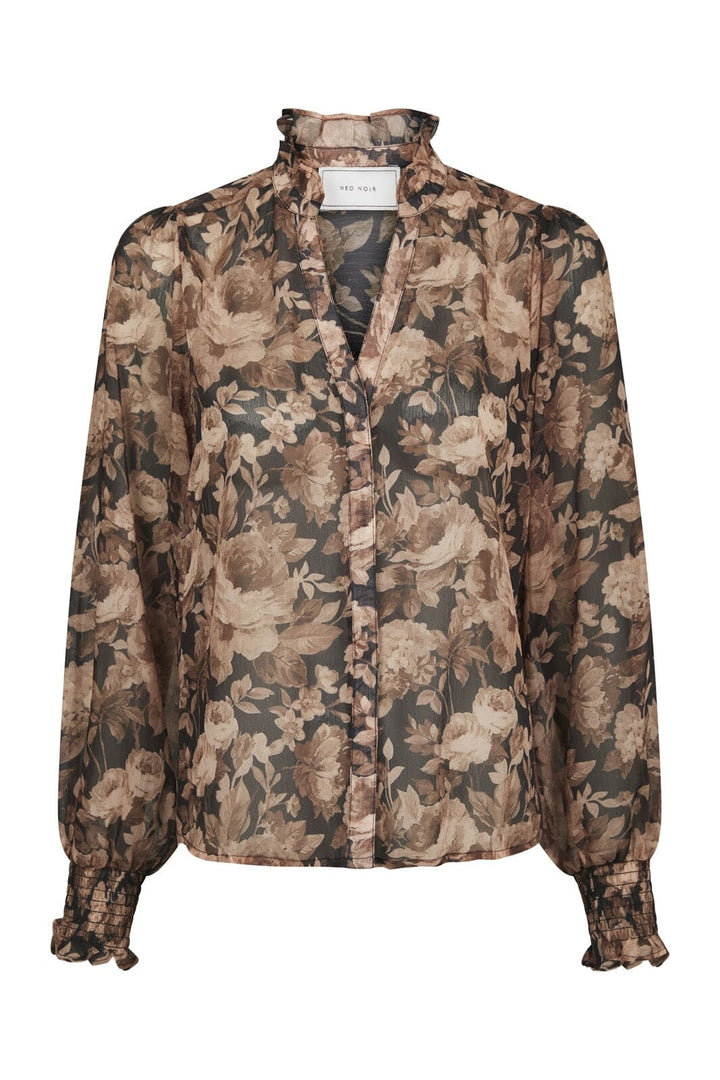 Neo Noir - Delsie Vintage Flower Shirt 170947 - 372 - Black Sand