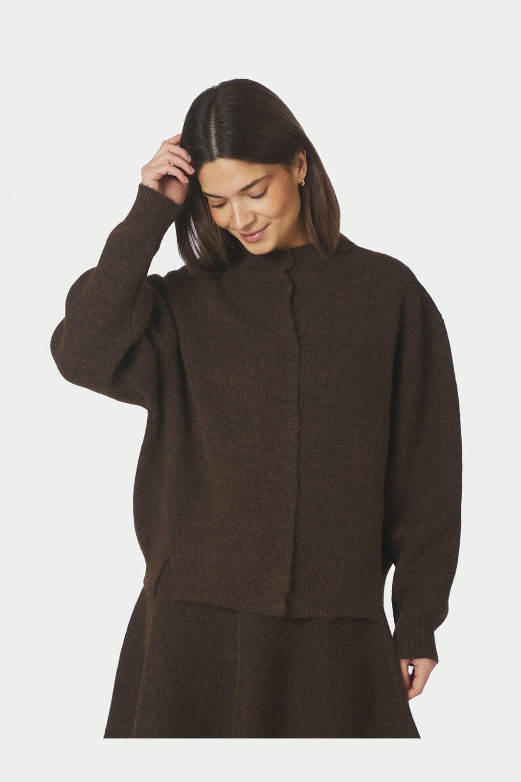 Neo Noir - Dione Fluffy Knit Cardigan 168537 - 205 - Brown Melange