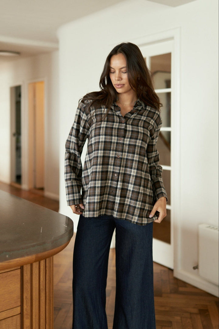 Neo Noir - Dita Flannel Check Shirt 171676 - 811 - Dark Taupe Skjorter 
