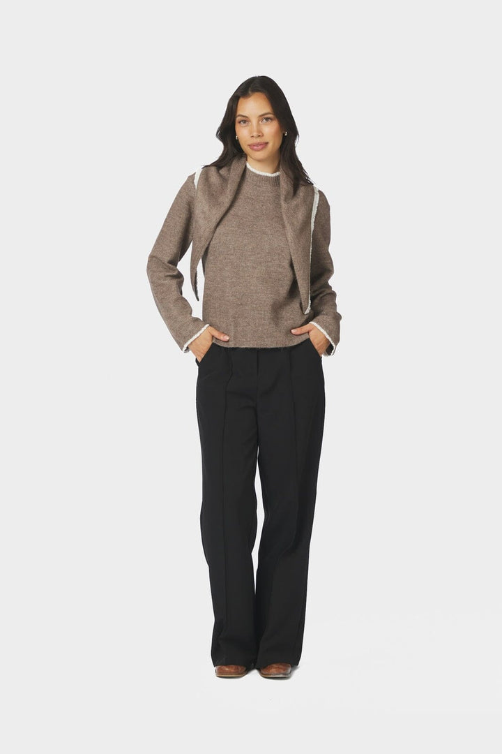 Neo Noir - Eliska Scarf Knit Blouse 170082 - 205 - Brown Melange