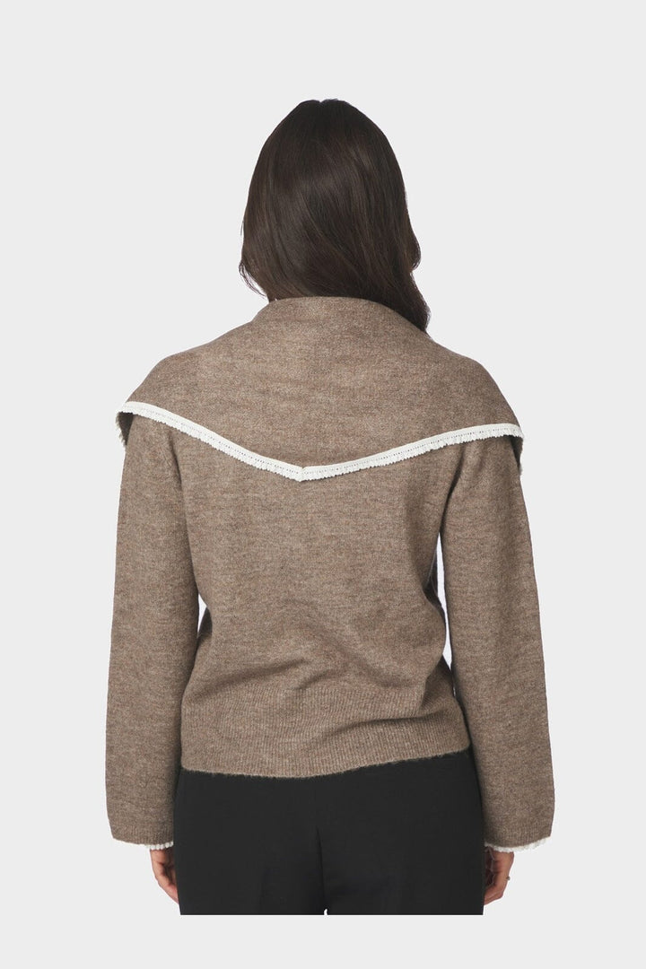 Neo Noir - Eliska Scarf Knit Blouse 170082 - 205 - Brown Melange