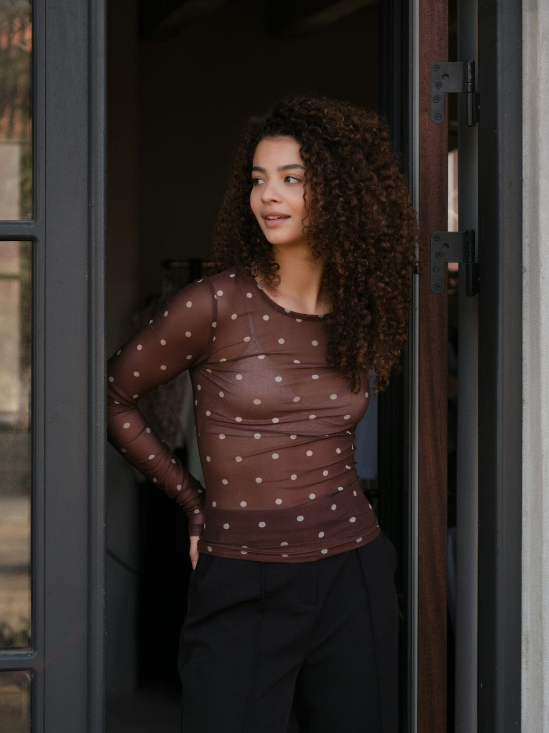 Neo Noir - Ella Dot Blouse 168270 - 210 - Brown Bluser 