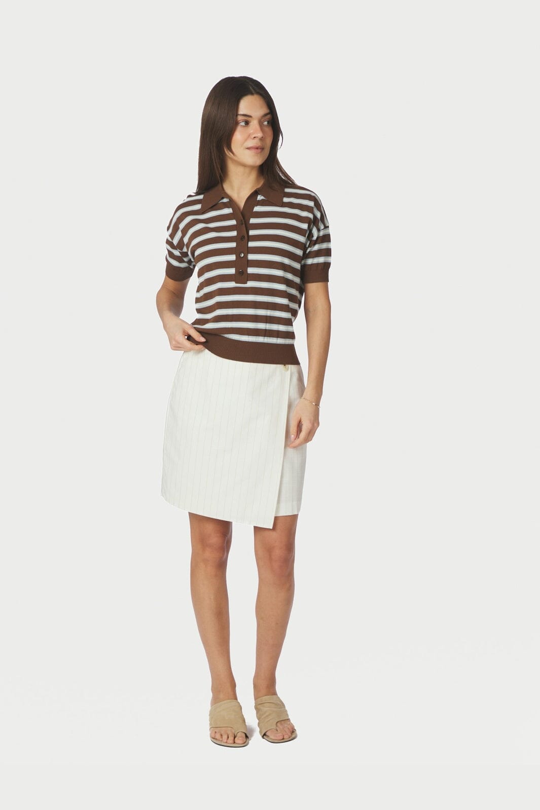 Neo Noir - Emira Knit Polo Top 168576 - 676 - Dark Brown