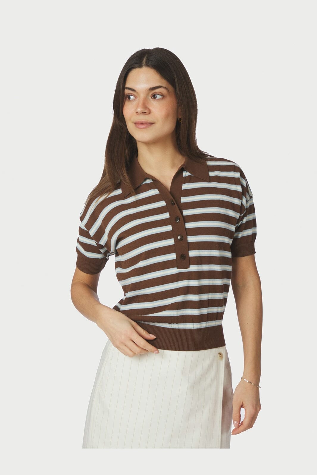 Neo Noir - Emira Knit Polo Top 168576 - 676 - Dark Brown