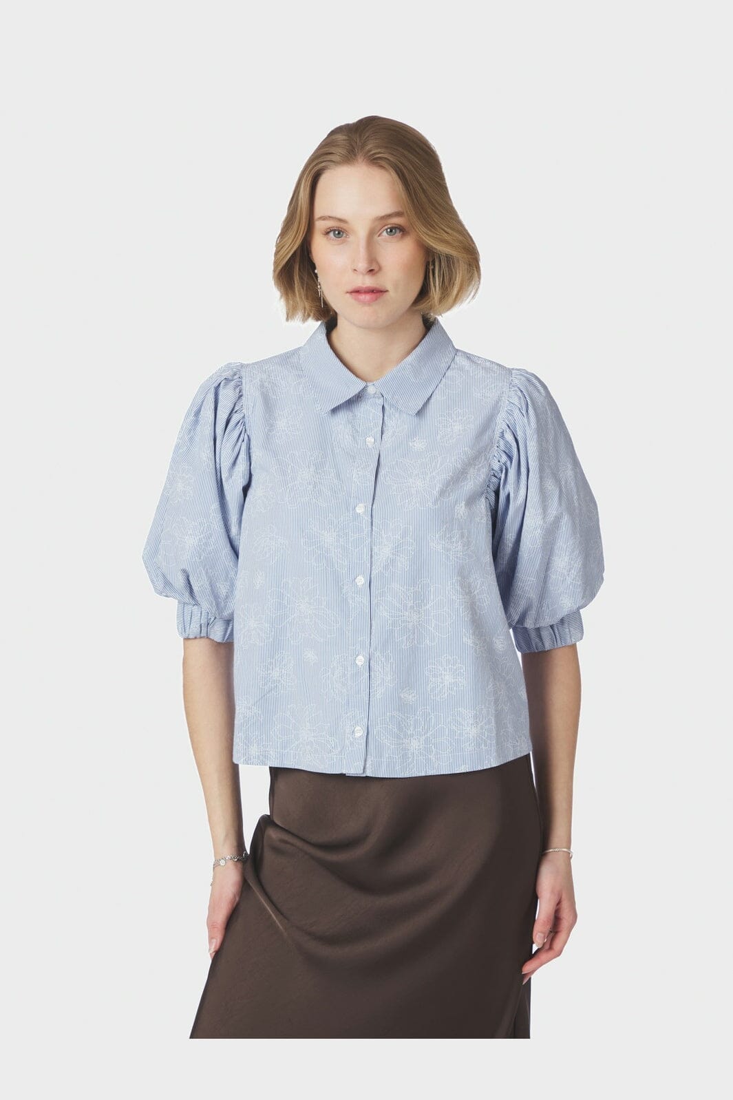 Neo Noir - Etta Flower Stripe Shirt 169706 - 145 - Light Blue