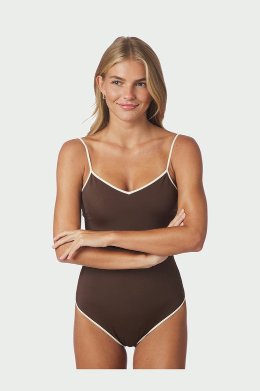 Neo Noir - Felice Solid Contrast Swimsuit 167795 - 434 - Dark Brown/Creme