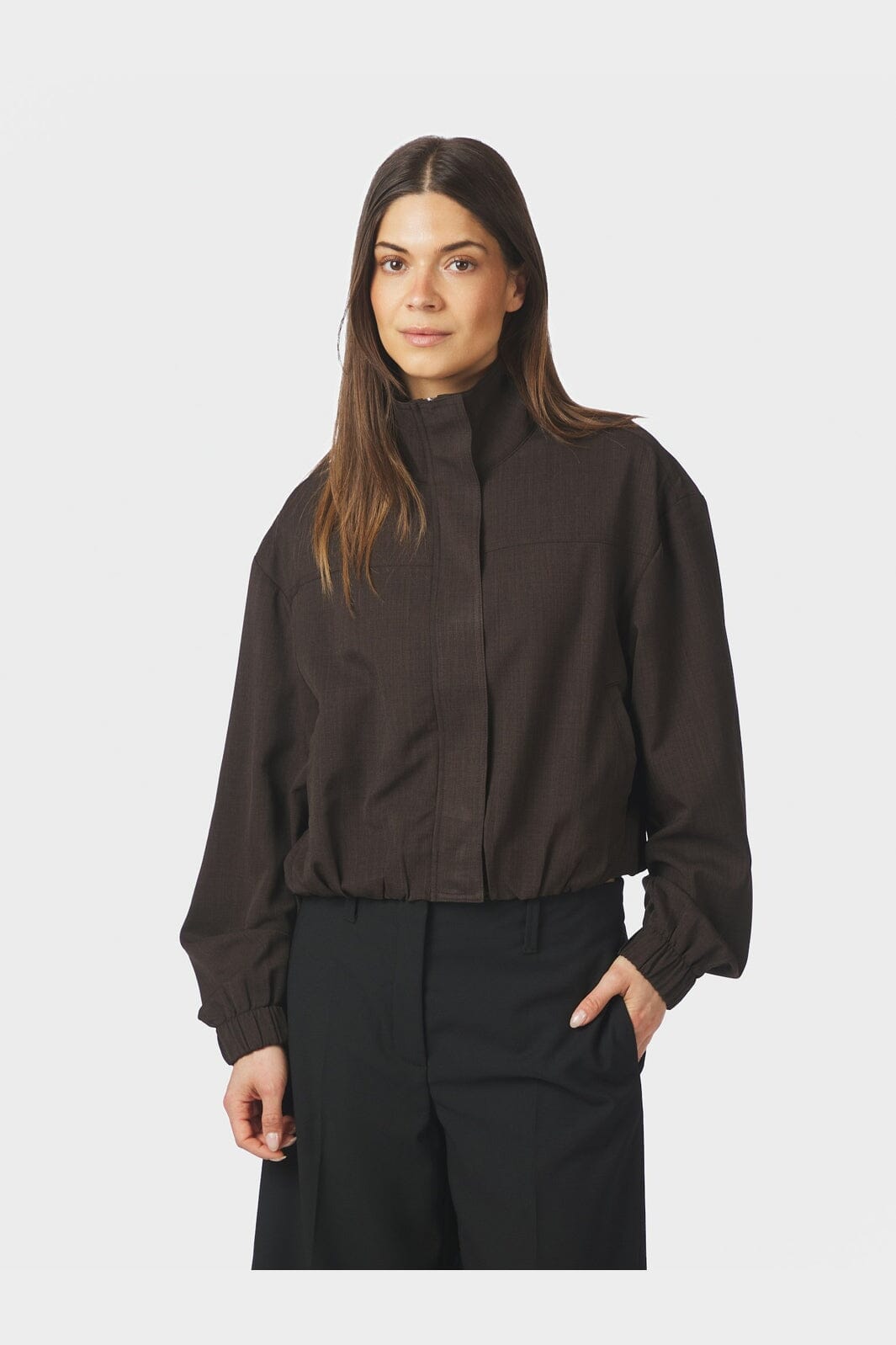 Neo Noir - Felicity Zip Blouse 170348 - 676 - Dark Brown