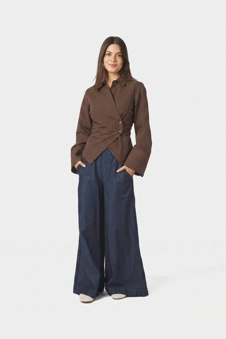 Neo Noir - Fenli Small Check Shirt 170086 - 673 - Aubergine