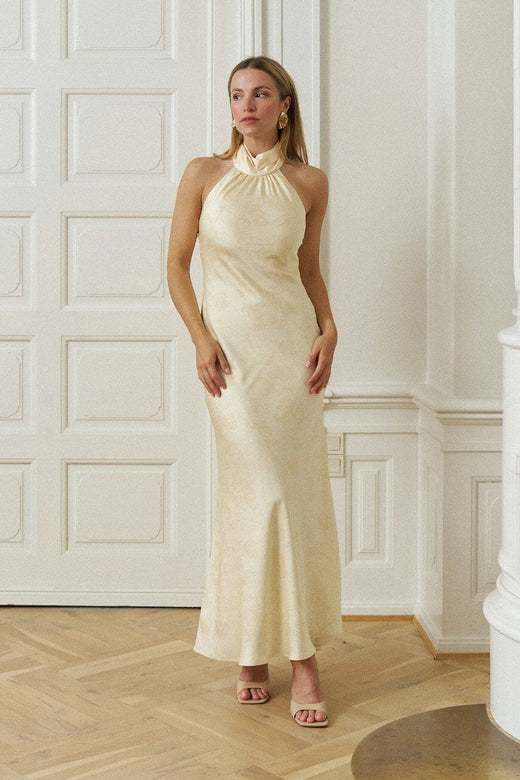 Neo Noir - Fiona Pattern Satin Dress 168367 - 191 - Light Yellow Kjoler 