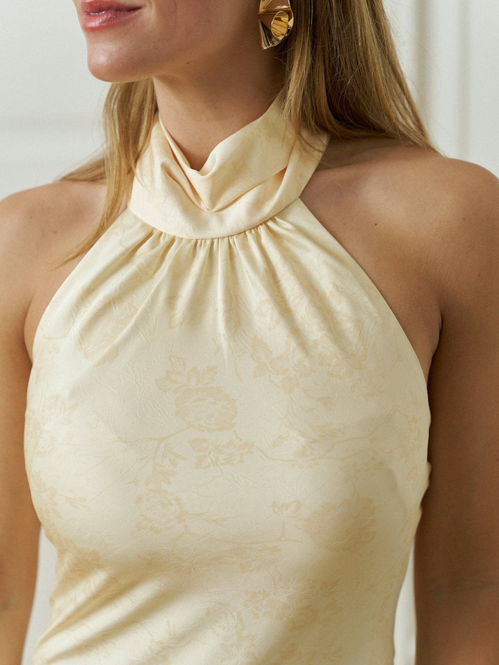 Neo Noir - Fiona Pattern Satin Dress 168367 - 191 - Light Yellow Kjoler 