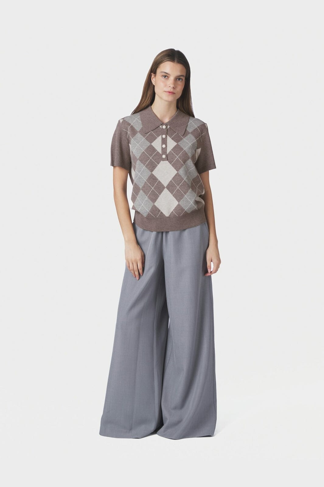 Neo Noir - Gia Check Knit Blouse 169335 - 811 - Dark Taupe