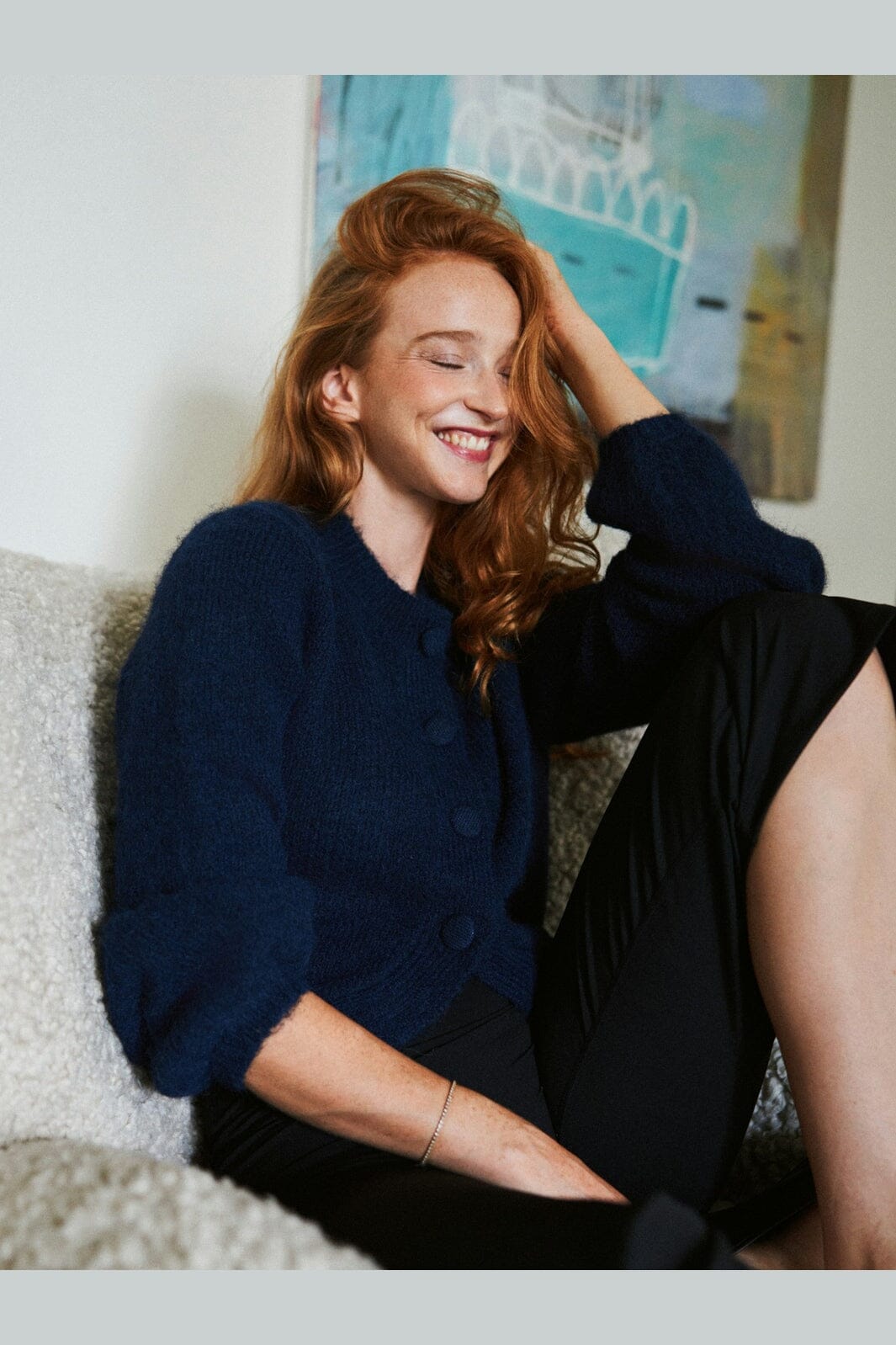 Neo Noir - Gio Fluffy Knit Cardigan 168524 - 141 - Navy