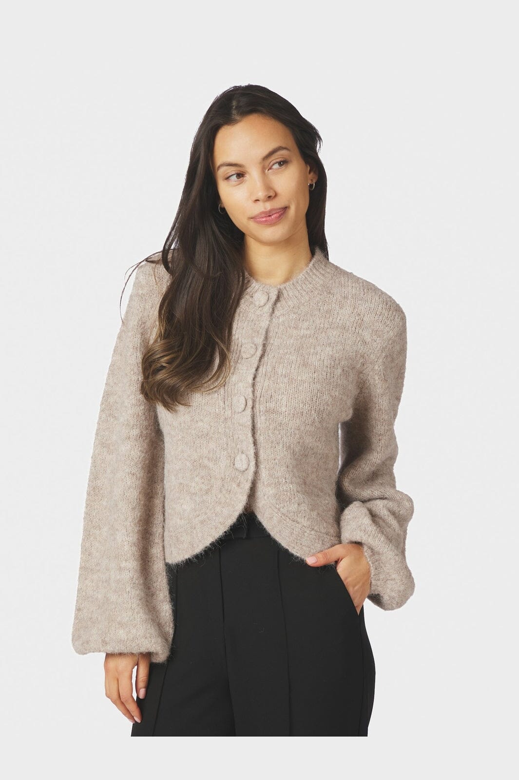 Neo Noir - Gio Fluffy Knit Cardigan 168524 - 976 - Beige Melange