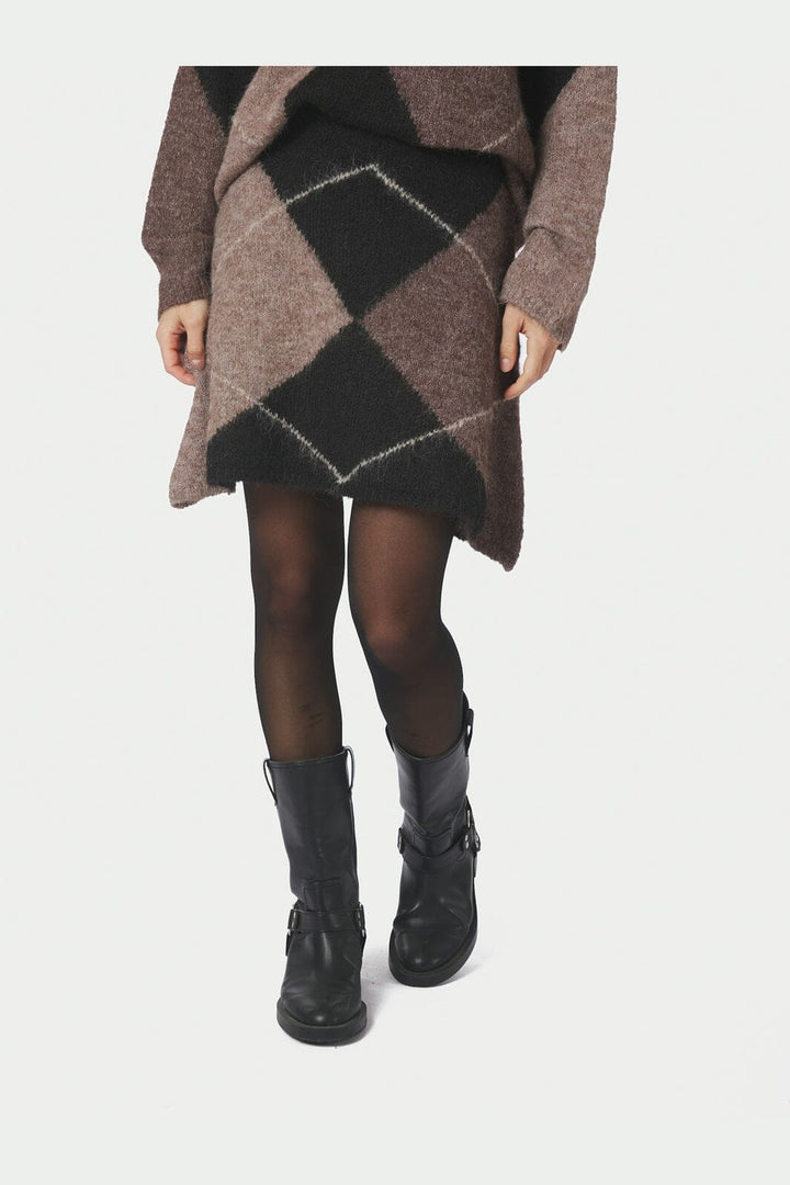 Neo Noir - Gisa Check Fluff Knit Skirt 168283 - 676 - Dark Brown